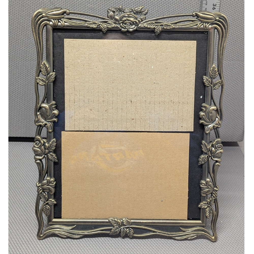 VTG Ornate Rose Floral Picture Frame Antiqued Bronze Silver Tone 11.5 x 9.5"